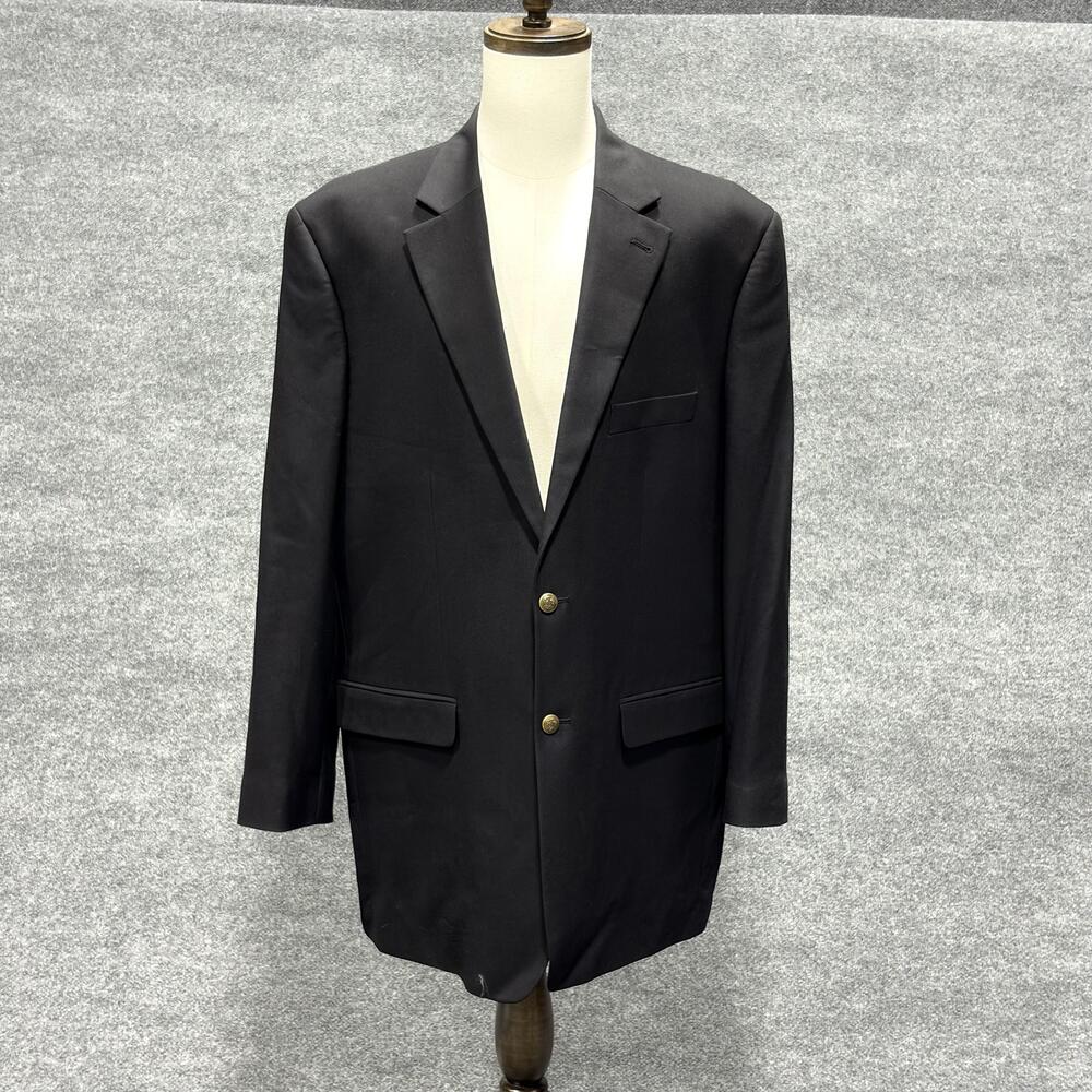 GS Blazer Mens 48 Long Black Two Button Sport Coat Notch Lapel Brass Buttons